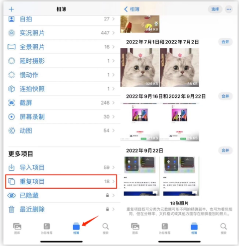 西宁苹果手机维修分享iOS 16 中相册重复项目功能使用方法 
